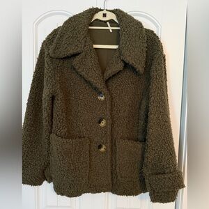 Free People Olive Teddy Jacket